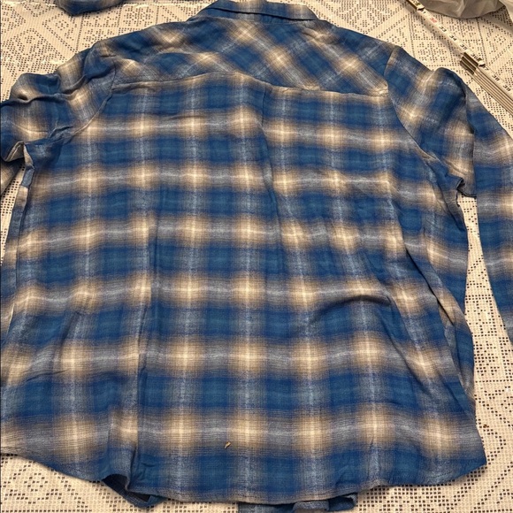 Dickies Womens 2X 100% cotton Blue Gray White Plaid brushed flannel Shirt New - Picture 9 of 9